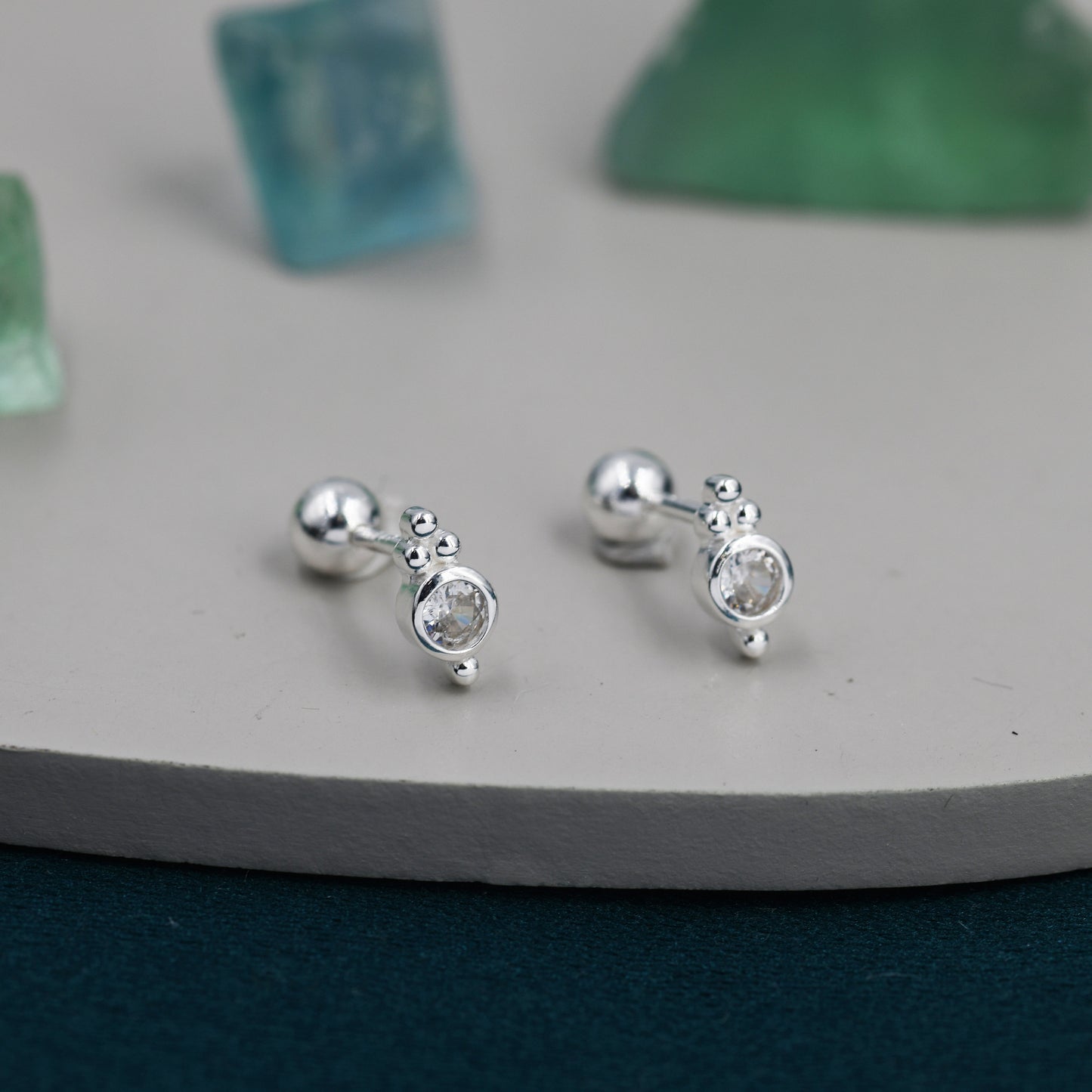 Extra Tiny CZ Crystal with Dot Trio Screw Back Earrings, Dot Earrings, Sparkly Earrings, Minimalist Extra Small earrings