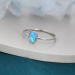Blue Opal Oval Ring in Sterling Silver, US 5 - 8, Delicate Opal Stone Ring, Blue Opal Ring, Lab Opal Ring
