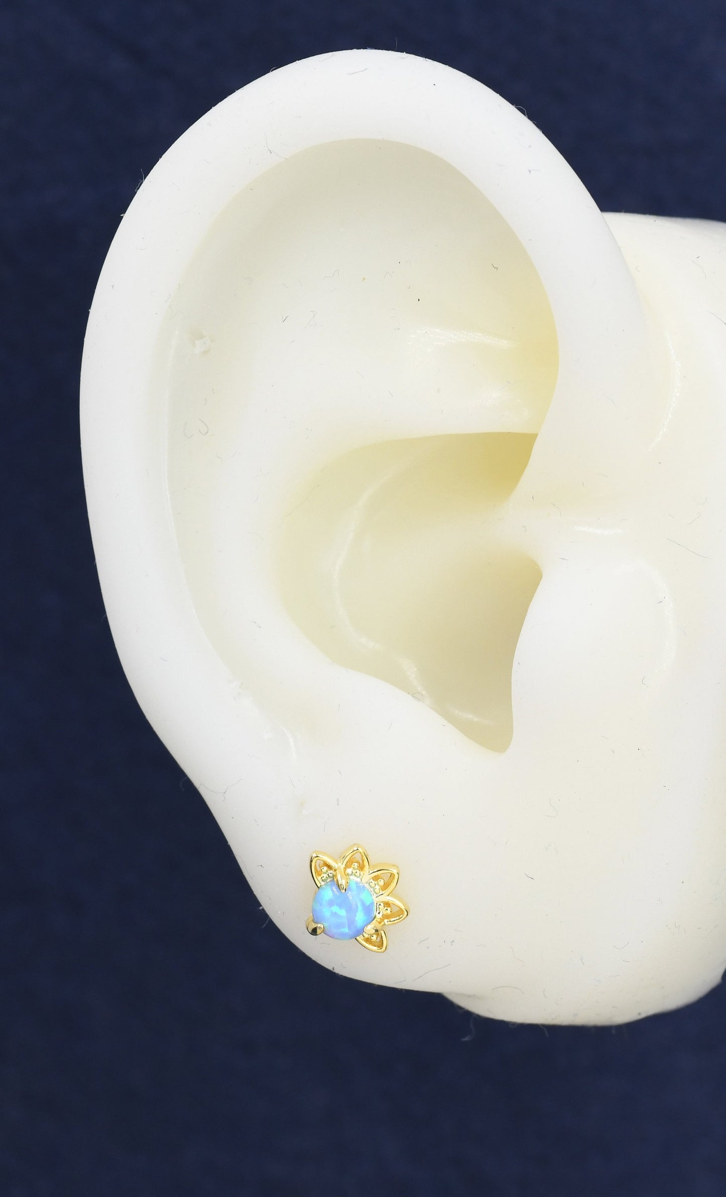 Sterling Silver Blue Opal Crown Stud Earrings, Silver and Gold, Prong Set, Opal Earrings, Lab Opal Lotus Earrings, Minimalist