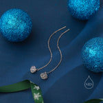 Frosted Moonstone Planet Threader Earrings in Sterling Silver, Silver or Gold, Lab Moonstone Bead Planet Ear Threaders, 9cm long threaders