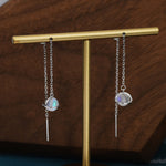 Frosted Moonstone Planet Threader Earrings in Sterling Silver, Silver or Gold, Lab Moonstone Bead Planet Ear Threaders, 9cm long threaders