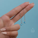 Blue Opal Planet Threader Earrings in Sterling Silver, Silver or Gold, Opal Planet Ear Threaders, 9cm long threaders
