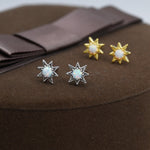 Starburst White Opal Stud Earrings in Sterling Silver, Silver or Gold, Star Opal Earrings, Stacking Earrings