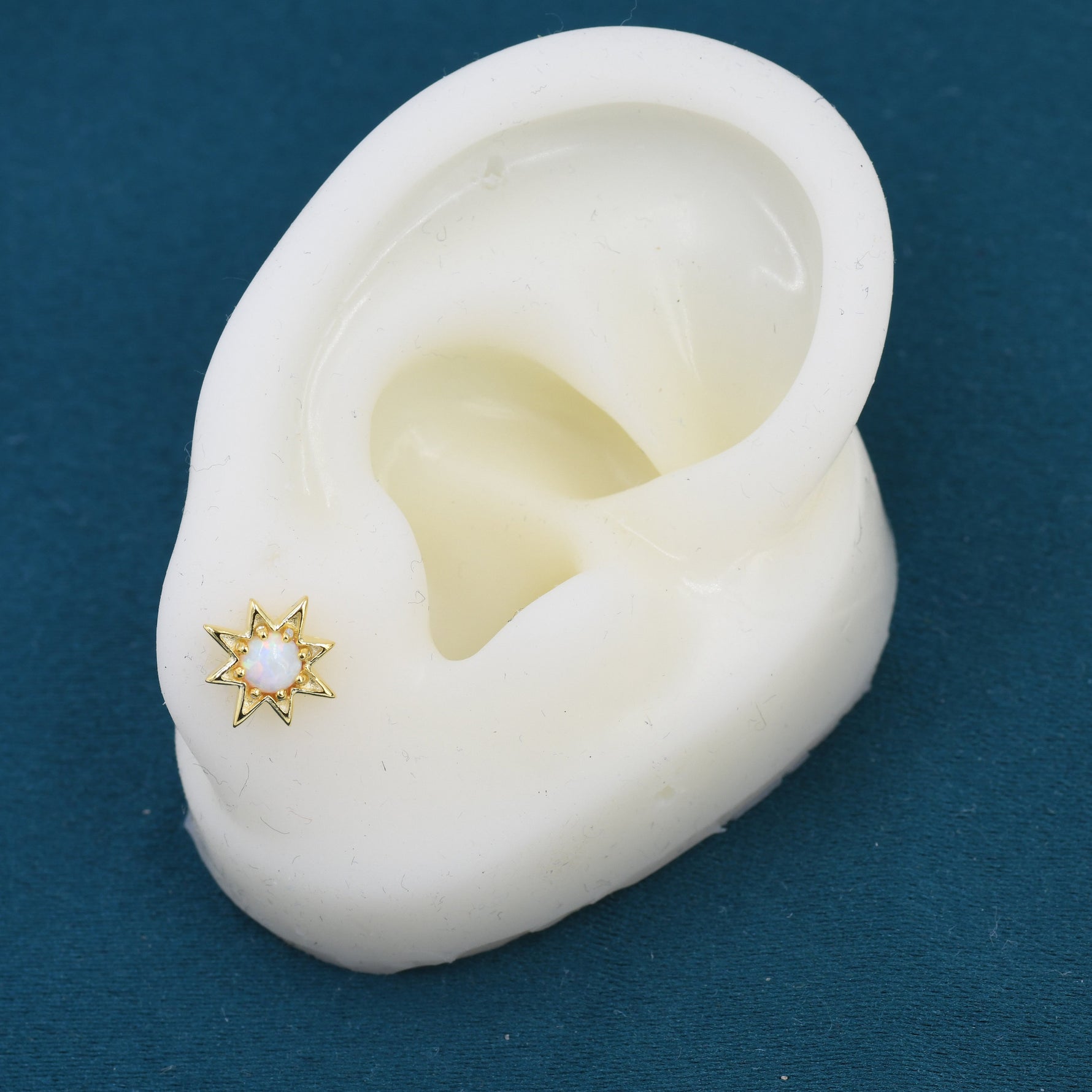 Starburst White Opal Stud Earrings in Sterling Silver, Silver or Gold, Star Opal Earrings, Stacking Earrings