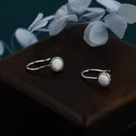 Sterling Silver White Opal Drop Earrings in Sterling Silver, Round Fire Opal Hook Earrings, Delicate Opal Earrings, Lab Opal