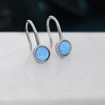 Sterling Silver Blue Opal Drop Earrings in Sterling Silver, Round Blue Opal Hook Earrings, Delicate Opal Earrings, Lab Opal