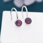 Sterling Silver Purple Opal Drop Earrings in Sterling Silver, Round Purple Opal Hook Earrings, Delicate Opal Earrings, Lab Opal