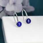 Genuine Lapis Lazuli Drop Earrings in Sterling Silver, Natural Lapis Round Hook Earrings, Delicate Lapis Earrings, Real Lapis Earrings