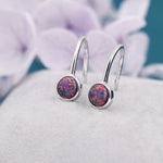 Sterling Silver Purple Opal Drop Earrings in Sterling Silver, Round Purple Opal Hook Earrings, Delicate Opal Earrings, Lab Opal