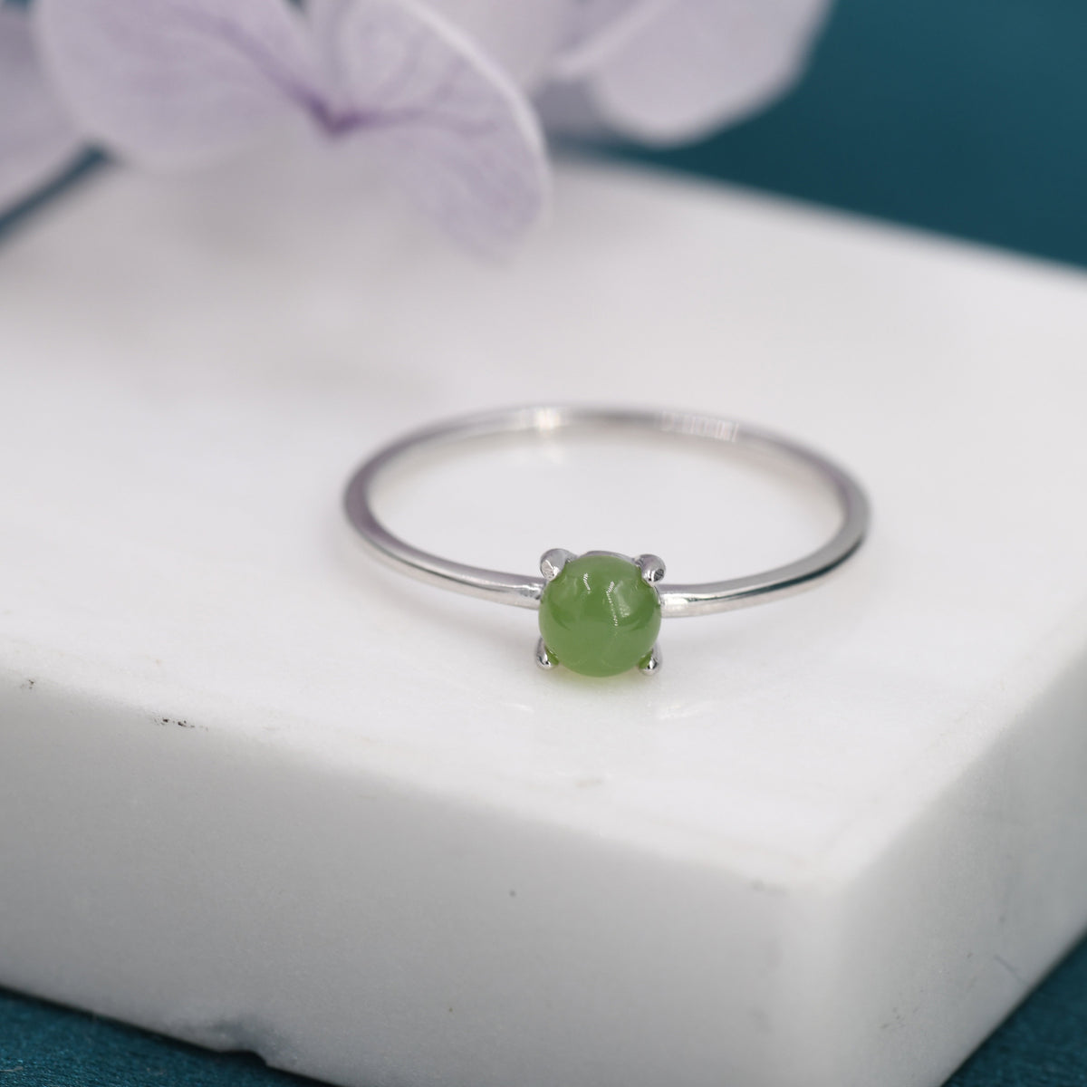 Genuine Green Jade Ring in Sterling Silver, US 5 - 8, Natural Jade Ring, Tiny Jade Ring? 4mm Jade Ring
