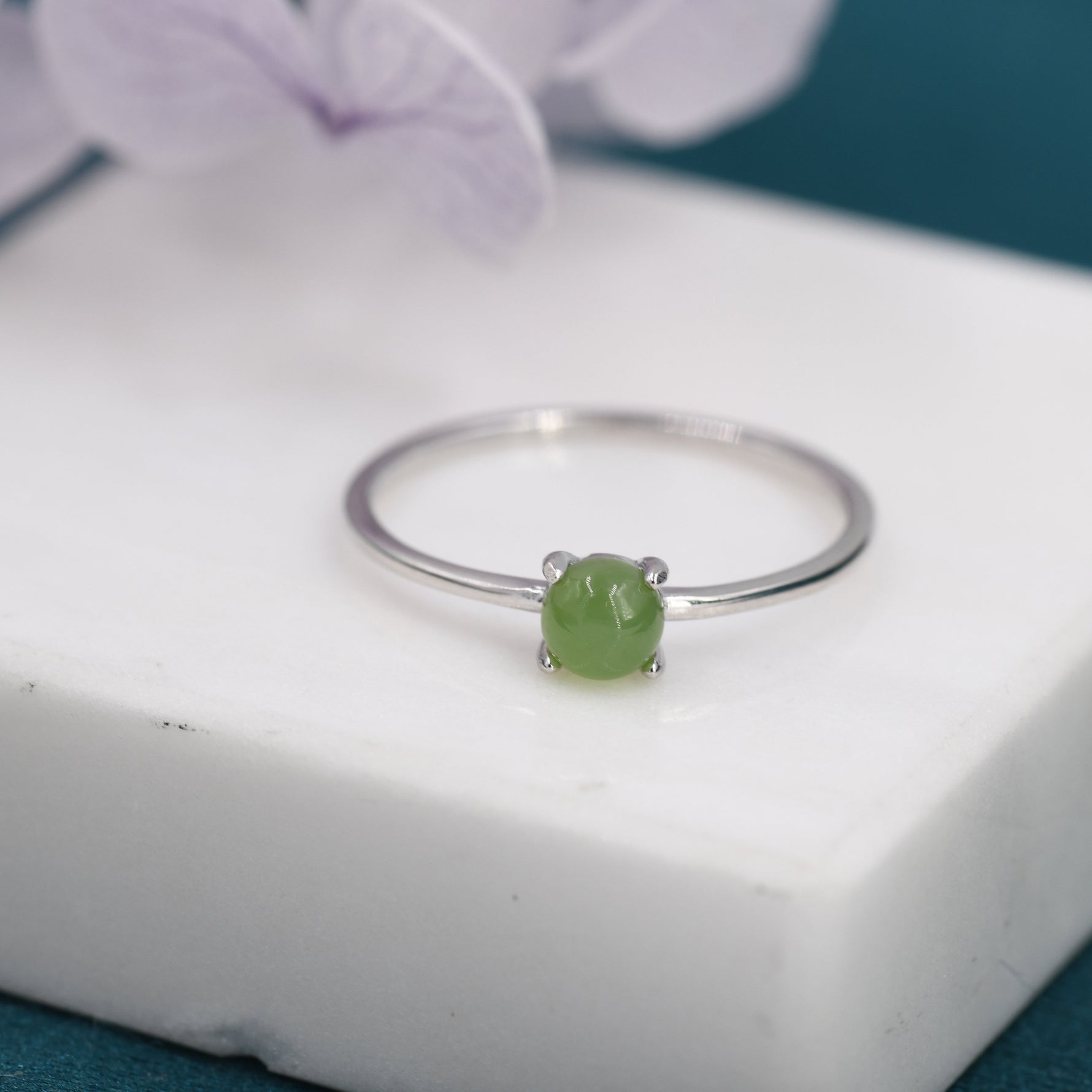 Genuine Green Jade Ring in Sterling Silver, US 5 - 8, Natural Jade Ring, Tiny Jade Ring? 4mm Jade Ring