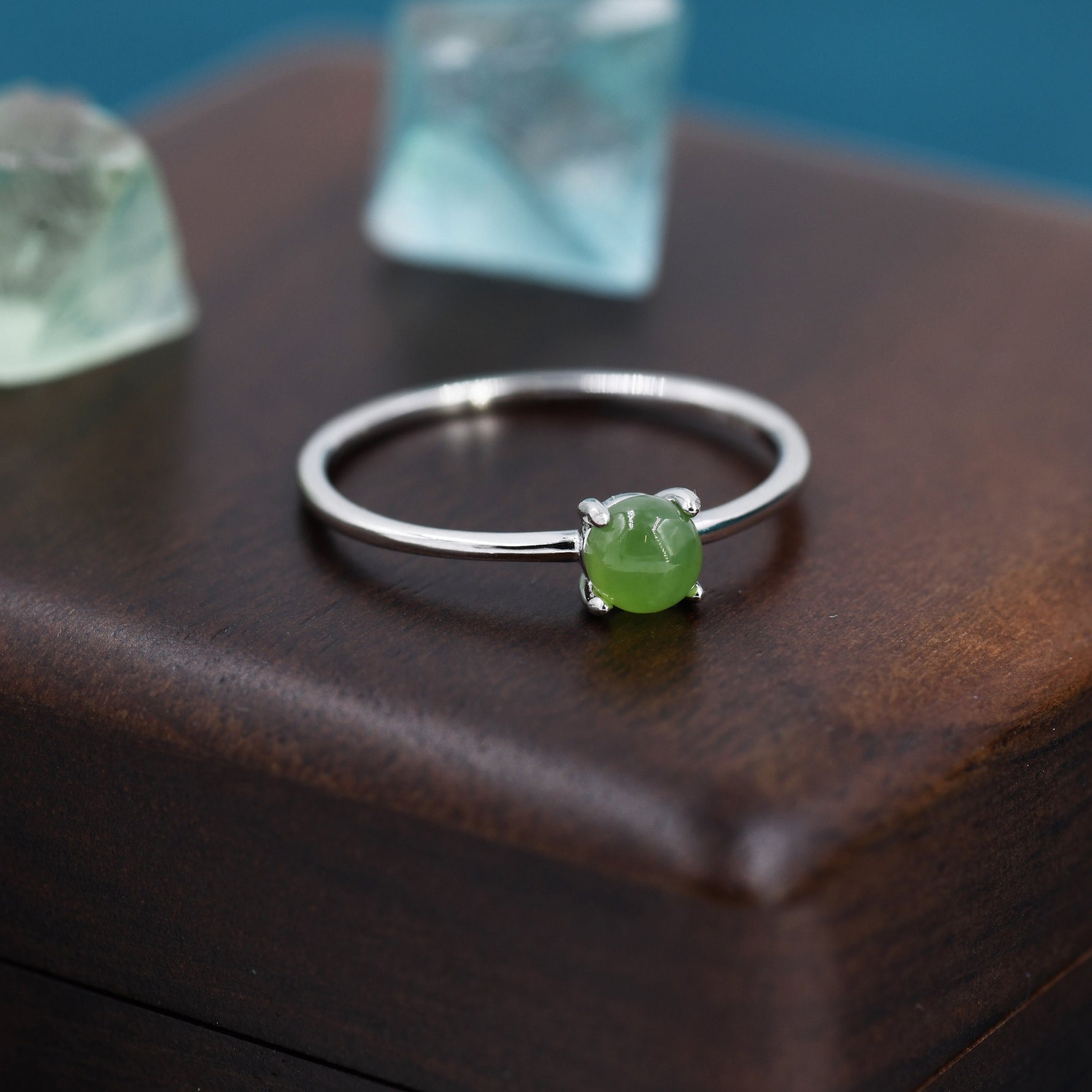 Genuine Green Jade Ring in Sterling Silver, US 5 - 8, Natural Jade Ring, Tiny Jade Ring? 4mm Jade Ring