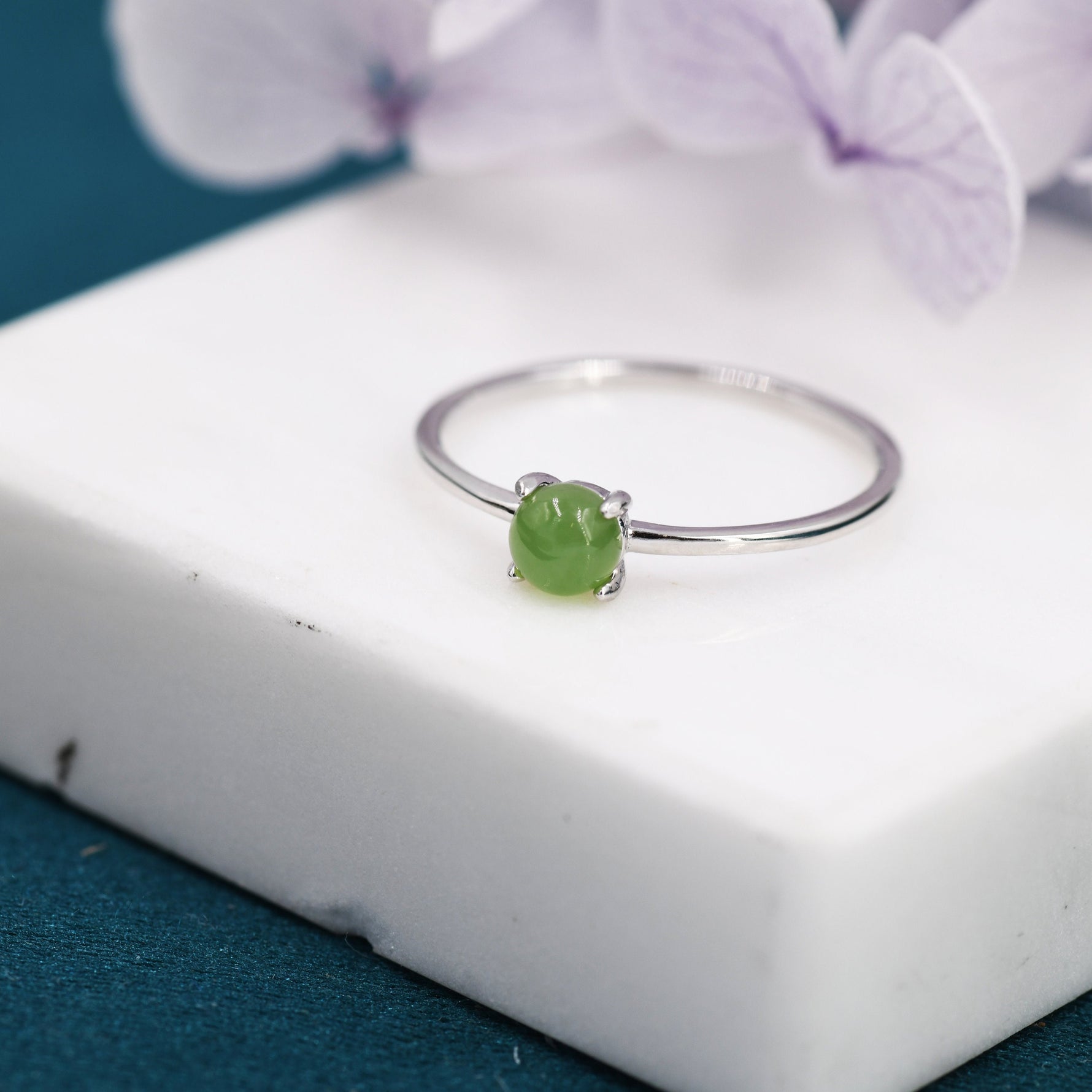 Genuine Green Jade Ring in Sterling Silver, US 5 - 8, Natural Jade Ring, Tiny Jade Ring? 4mm Jade Ring