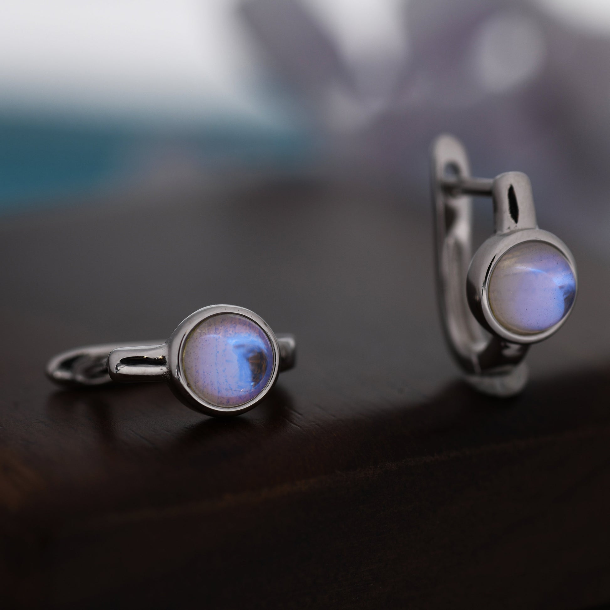 Moonstone Huggie Hoop Earrings in Sterling Silver, 5mm Moonstone Hoops, Moonstone Hoops, Simulated Moonstone Hoops