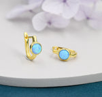 Blue Opal Huggie Hoop Earrings in Sterling Silver, Silver or Gold, 5mm Opal Lever Hoops, Opal Hoops, Simulated Opal Hoops, Fire Opal Hoops