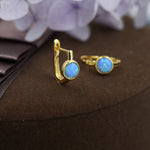 Blue Opal Huggie Hoop Earrings in Sterling Silver, Silver or Gold, 5mm Opal Lever Hoops, Opal Hoops, Simulated Opal Hoops, Fire Opal Hoops