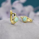 Green Opal Huggie Hoop Earrings in Sterling Silver, Silver or Gold, 5mm Opal Lever Hoops, Opal Hoops, Simulated Opal Hoops, Fire Opal Hoops
