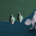 Green Opal Huggie Hoop Earrings in Sterling Silver, Silver or Gold, 5mm Opal Lever Hoops, Opal Hoops, Simulated Opal Hoops, Fire Opal Hoops
