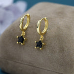 Black CZ Star Huggie Hoop Earrings in Sterling Silver, Silver or Gold, North Star Dangle Earrings, Sunburst Earrings, Celestial Jewellery