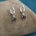 Black CZ Star Huggie Hoop Earrings in Sterling Silver, Silver or Gold, North Star Dangle Earrings, Sunburst Earrings, Celestial Jewellery