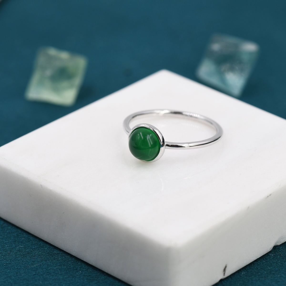 Genuine Green Onyx Ring in Sterling Silver, US 5 - 8, Natural Onyx Ring, Tiny Jade Ring?6mm Onyx Stone