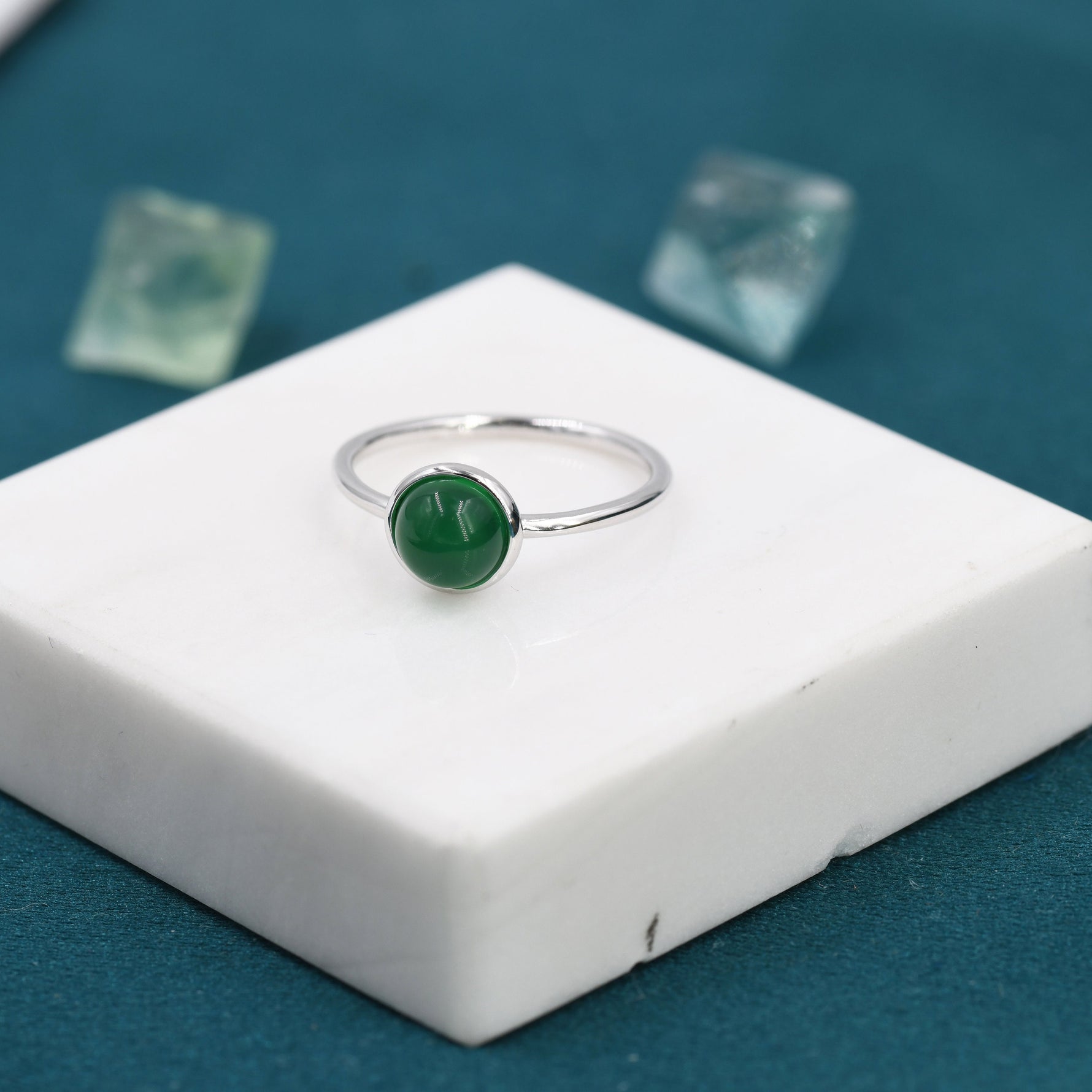 Genuine Green Onyx Ring in Sterling Silver, US 5 - 8, Natural Onyx Ring, Tiny Jade Ring?6mm Onyx Stone