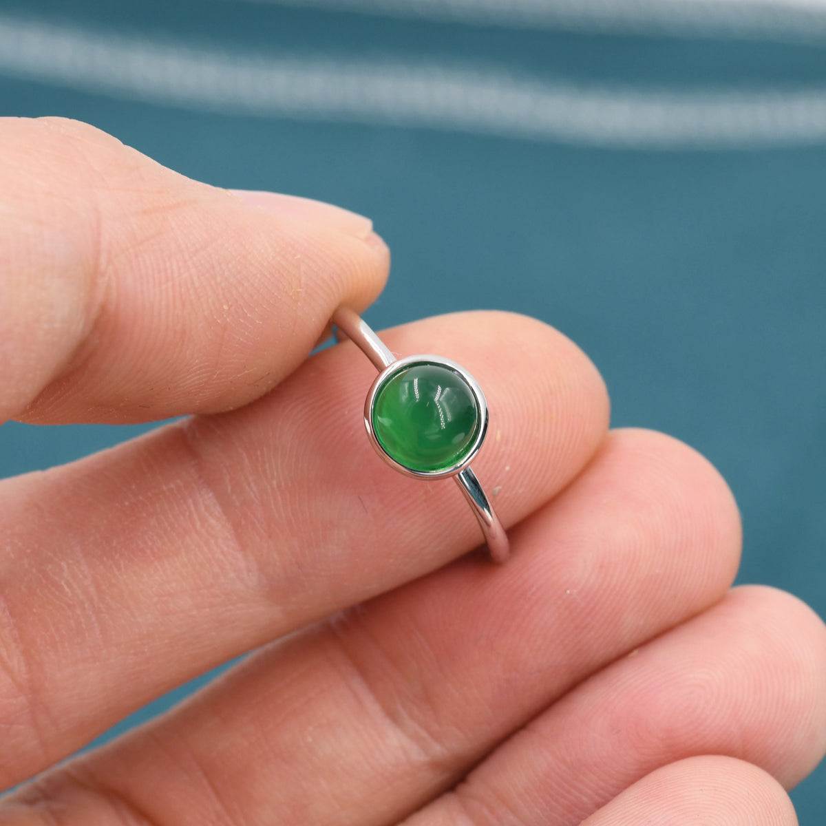 6mm Green Onyx Bezel Gemstone Ring