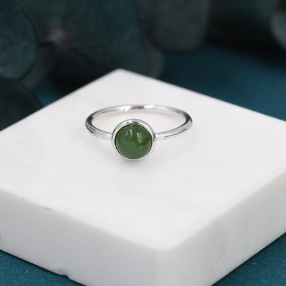 Genuine Green Jade Ring in Sterling Silver, US 5 - 8, Natural Green Jade Ring, 6mm Jade Ring