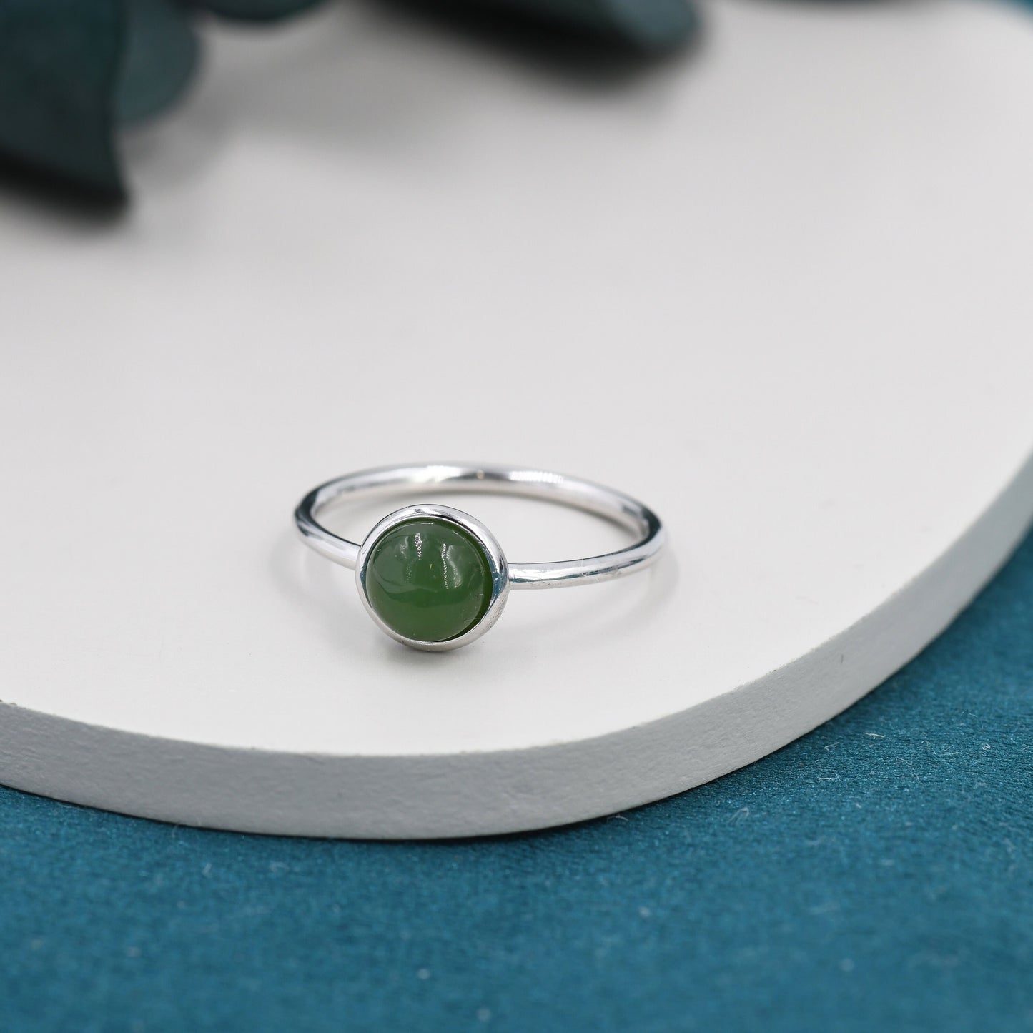 Genuine Green Jade Ring in Sterling Silver, US 5 - 8, Natural Green Jade Ring, 6mm Jade Ring