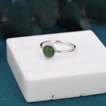 Genuine Green Jade Ring in Sterling Silver, US 5 - 8, Natural Green Jade Ring, 6mm Jade Ring