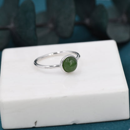 Genuine Green Jade Ring in Sterling Silver, US 5 - 8, Natural Green Jade Ring, 6mm Jade Ring