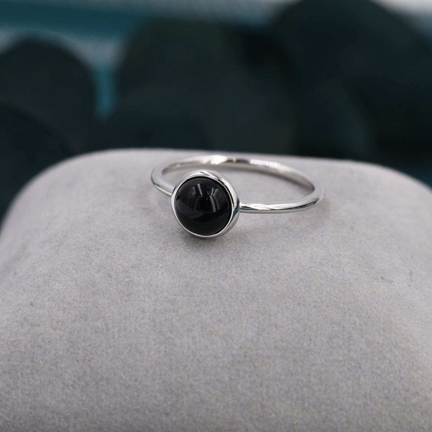 Genuine Black Onyx Ring in Sterling Silver, US 5 - 8, Natural Black Onyx Ring, 6mm Black Onyx Ring
