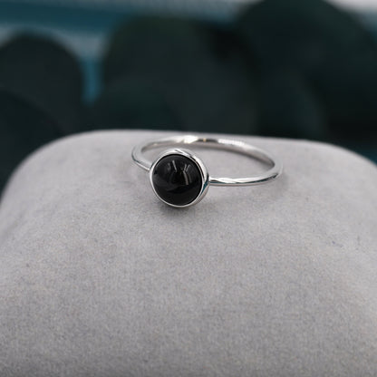 Genuine Black Onyx Ring in Sterling Silver, US 5 - 8, Natural Black Onyx Ring, 6mm Black Onyx Ring