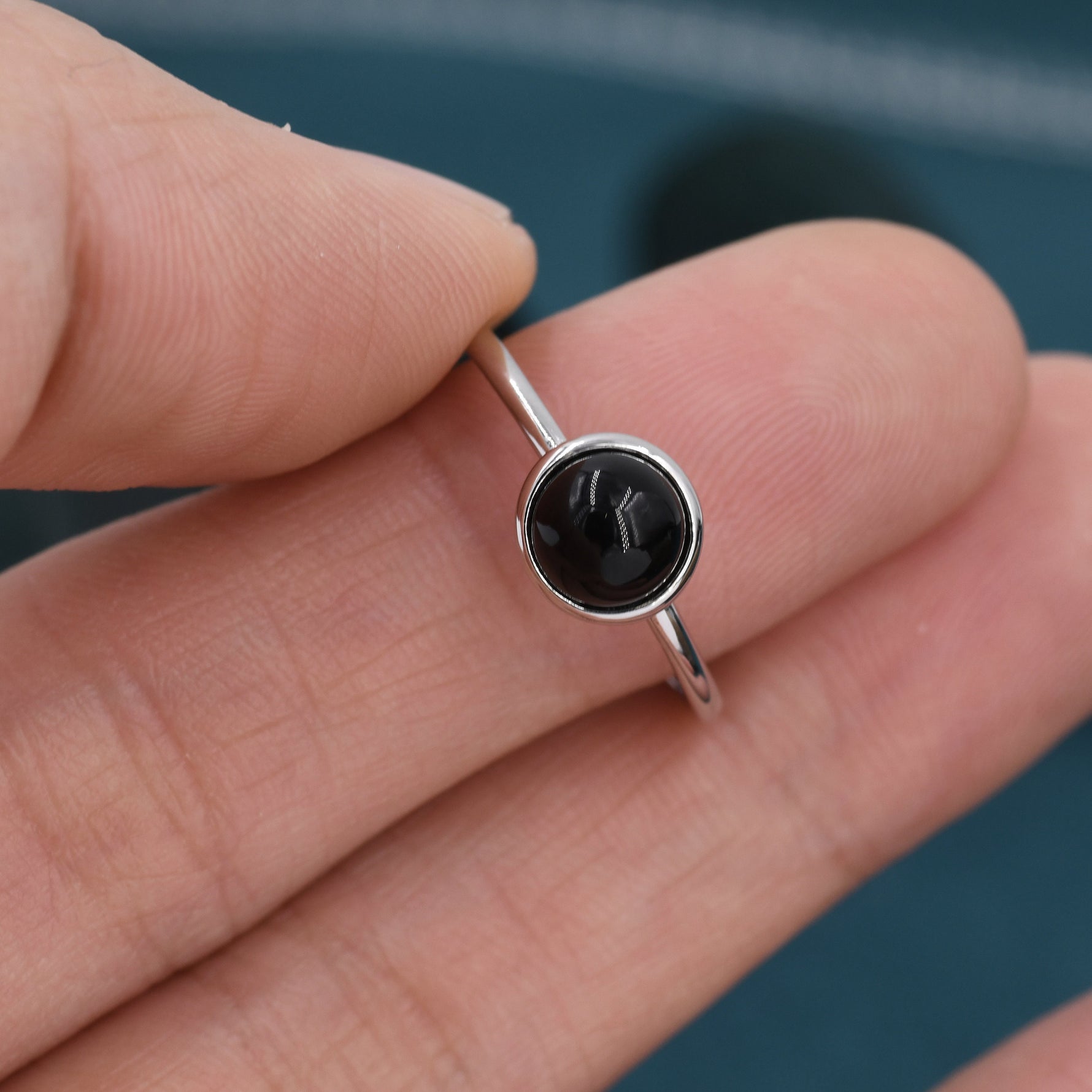 Genuine Black Onyx Ring in Sterling Silver, US 5 - 8, Natural Black Onyx Ring, 6mm Black Onyx Ring