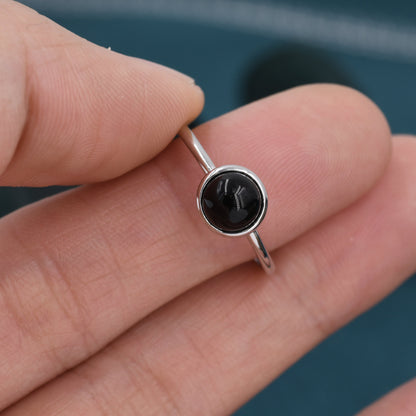 Genuine Black Onyx Ring in Sterling Silver, US 5 - 8, Natural Black Onyx Ring, 6mm Black Onyx Ring