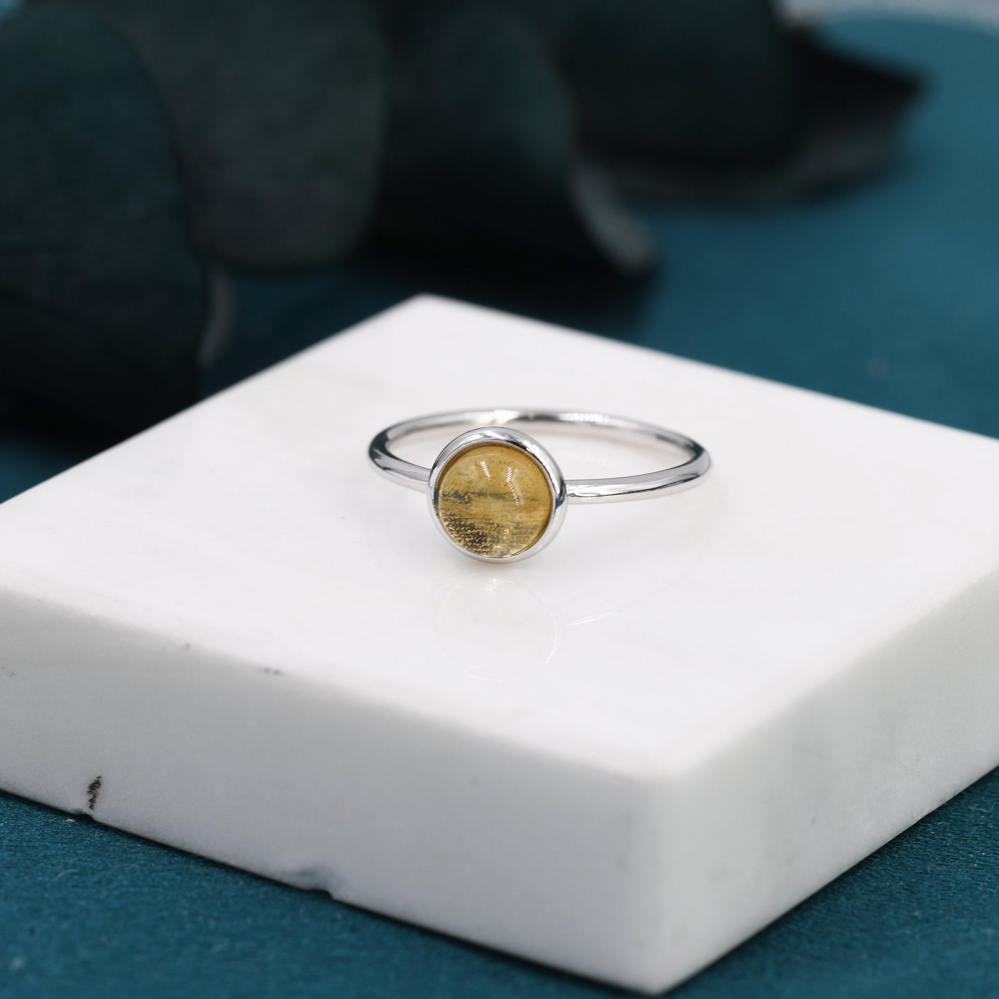 Genuine Yellow Citrine Ring in Sterling Silver, US 5 - 8, Natural Yellow Citrine Ring, 6mm Yellow Citrine Ring