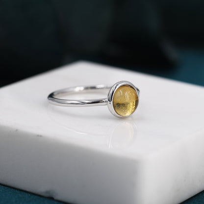 Genuine Yellow Citrine Ring in Sterling Silver, US 5 - 8, Natural Yellow Citrine Ring, 6mm Yellow Citrine Ring