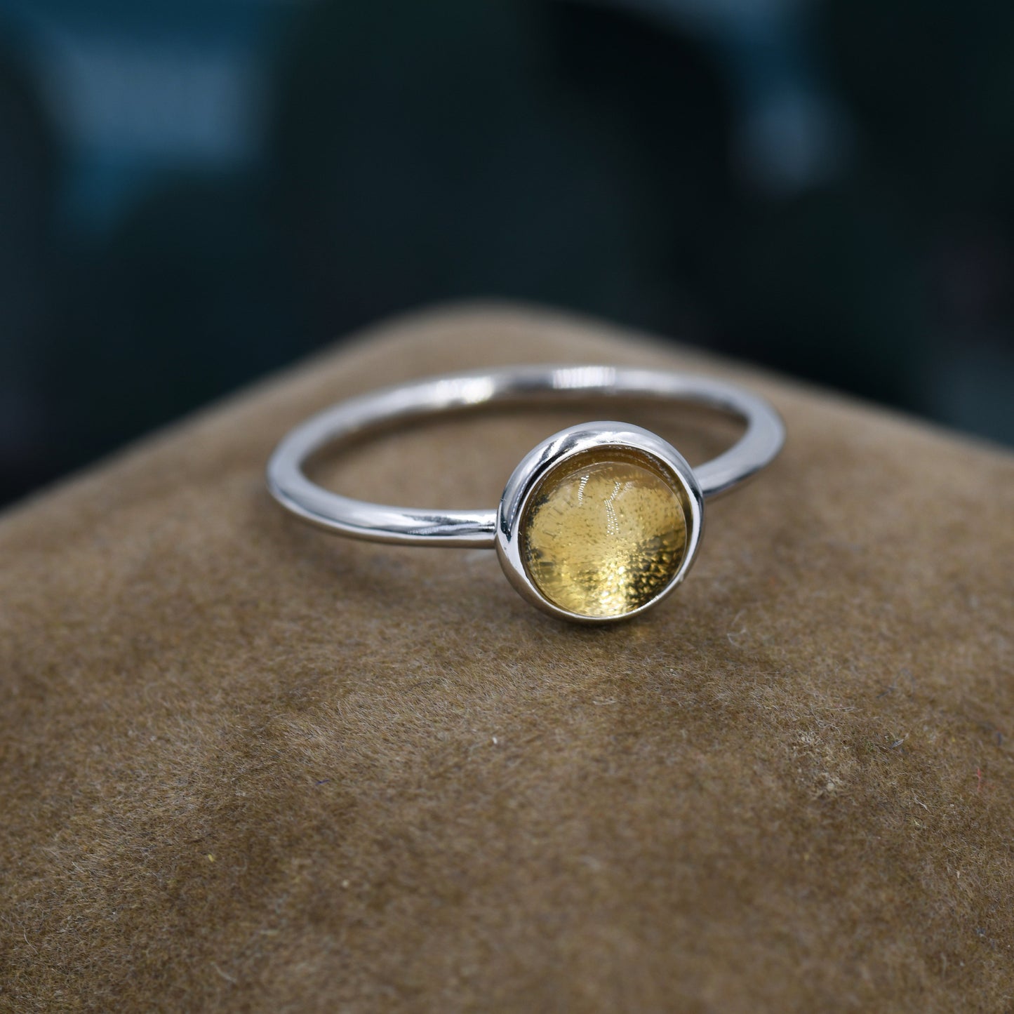 Genuine Yellow Citrine Ring in Sterling Silver, US 5 - 8, Natural Yellow Citrine Ring, 6mm Yellow Citrine Ring