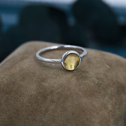 Genuine Yellow Citrine Ring in Sterling Silver, US 5 - 8, Natural Yellow Citrine Ring, 6mm Yellow Citrine Ring