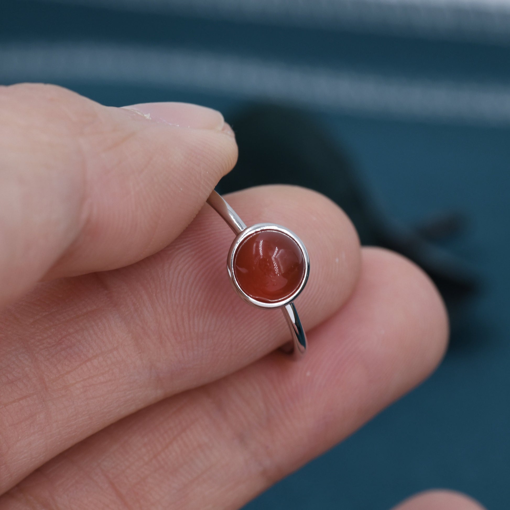 Genuine Red Onyx Ring in Sterling Silver, US 5 - 8, Natural Red Carnelian Ring, 6mm Red Carnelian Ring
