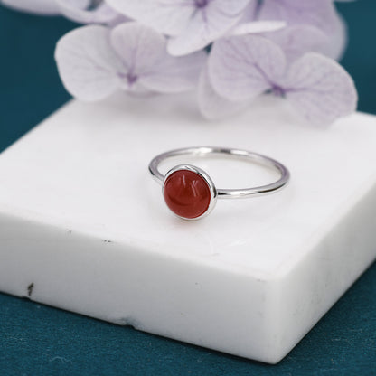 Genuine Red Onyx Ring in Sterling Silver, US 5 - 8, Natural Red Carnelian Ring, 6mm Red Carnelian Ring