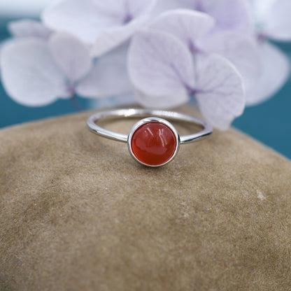 Genuine Red Onyx Ring in Sterling Silver, US 5 - 8, Natural Red Carnelian Ring, 6mm Red Carnelian Ring