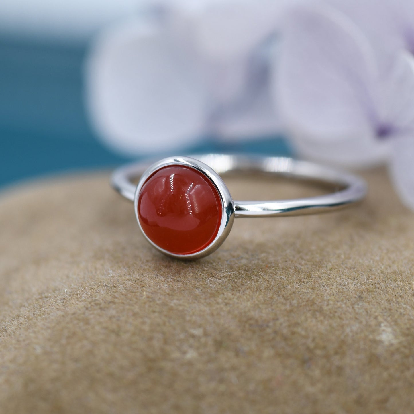 Genuine Red Onyx Ring in Sterling Silver, US 5 - 8, Natural Red Carnelian Ring, 6mm Red Carnelian Ring