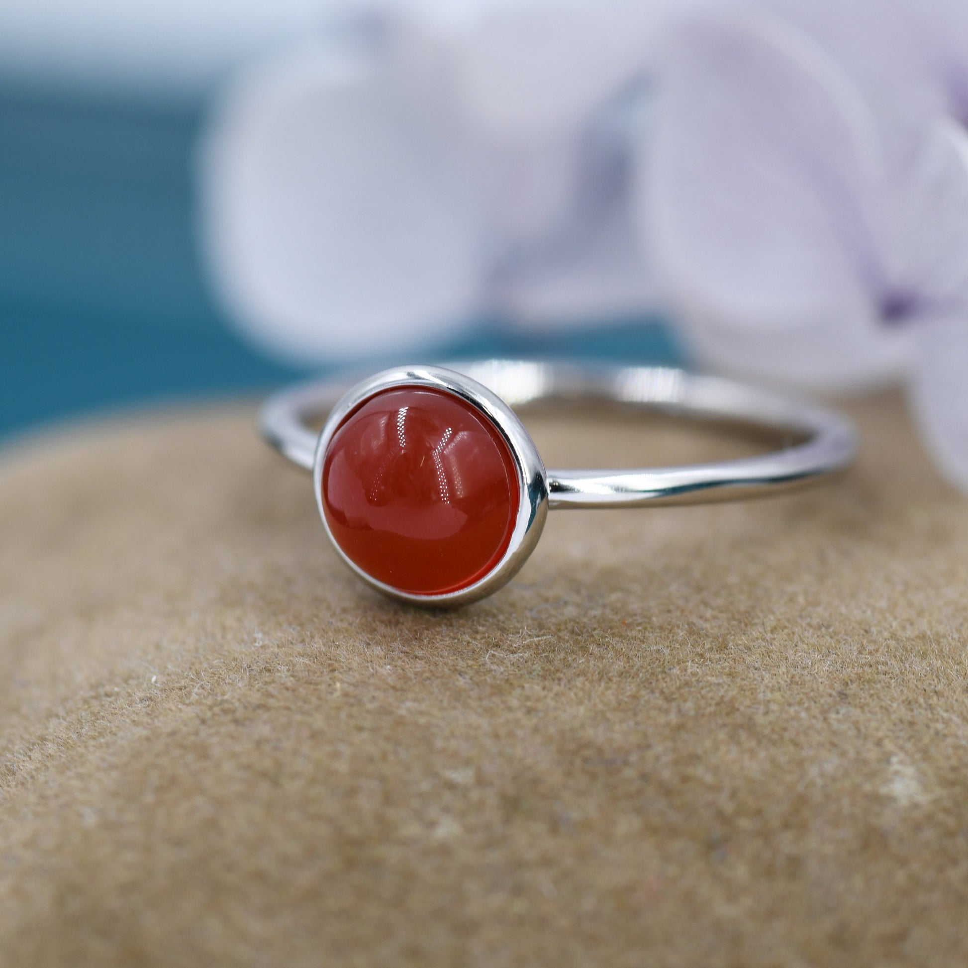 Genuine Red Onyx Ring in Sterling Silver, US 5 - 8, Natural Red Carnelian Ring, 6mm Red Carnelian Ring
