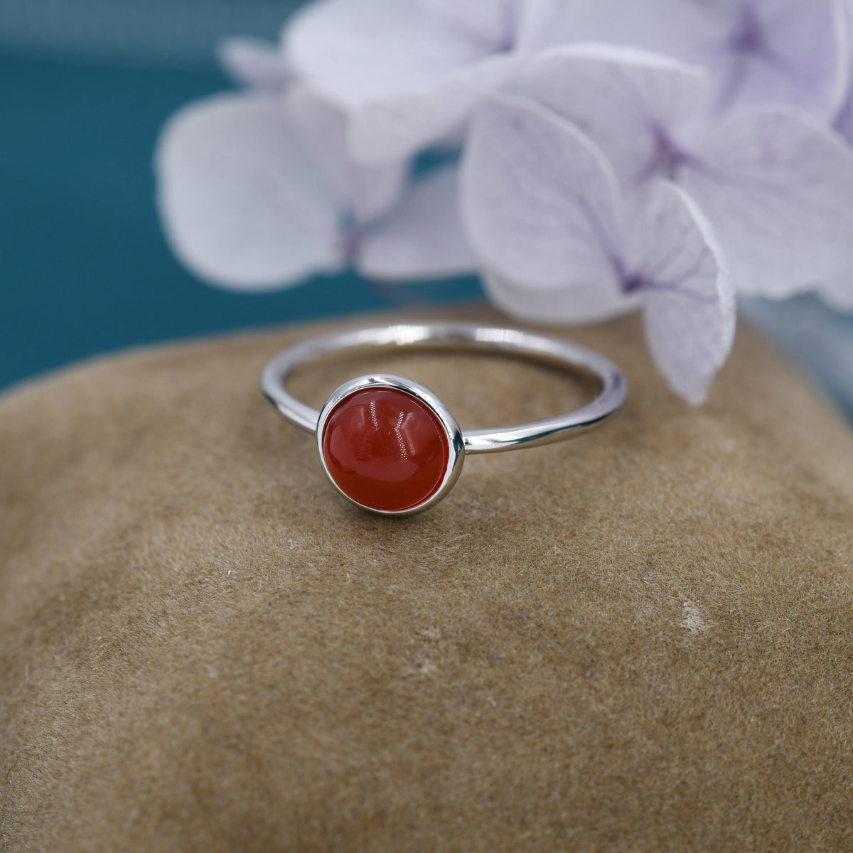 Genuine Red Onyx Ring in Sterling Silver, US 5 - 8, Natural Red Carnelian Ring, 6mm Red Carnelian Ring