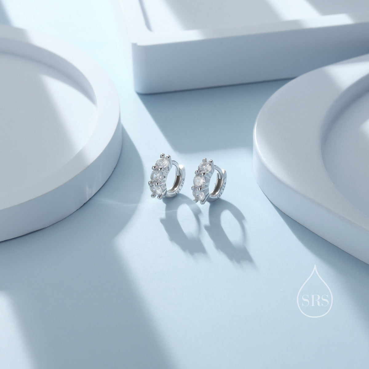 Tiny 6mm Huggie Hoop Earrings in Sterling Silver, Silver or Gold, 4mm Geometric Hoop Earrings, Green, Blue, Purple, Rainbow or Clear CZ