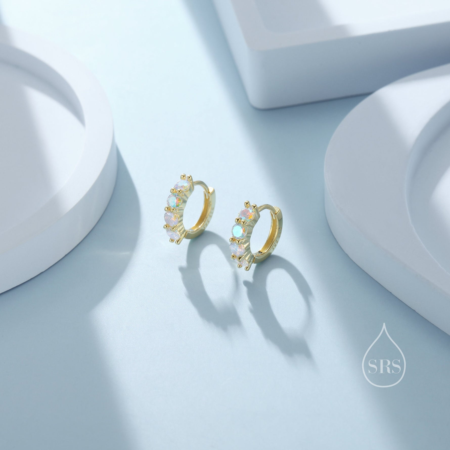 Tiny 6mm Huggie Hoop Earrings in Sterling Silver, Silver or Gold, 4mm Geometric Hoop Earrings, Green, Blue, Purple, Rainbow or Clear CZ