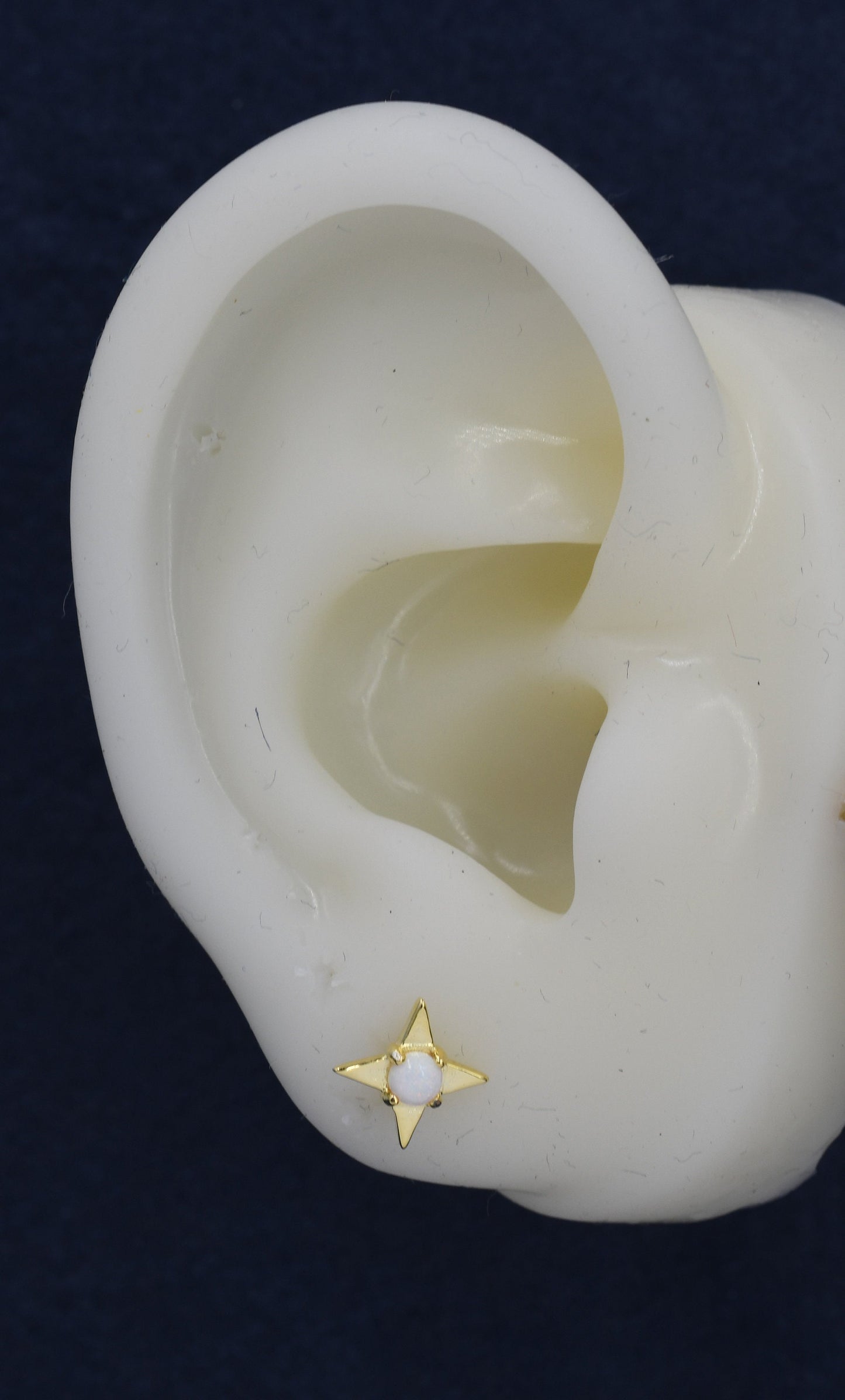 White Opal Star Stud Earrings in Sterling Silver, Silver or Gold, Four Point Star Opal Earrings, Stacking Earrings