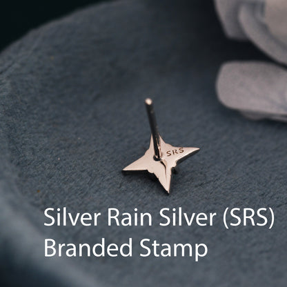 White Opal Star Stud Earrings in Sterling Silver, Silver or Gold, Four Point Star Opal Earrings, Stacking Earrings