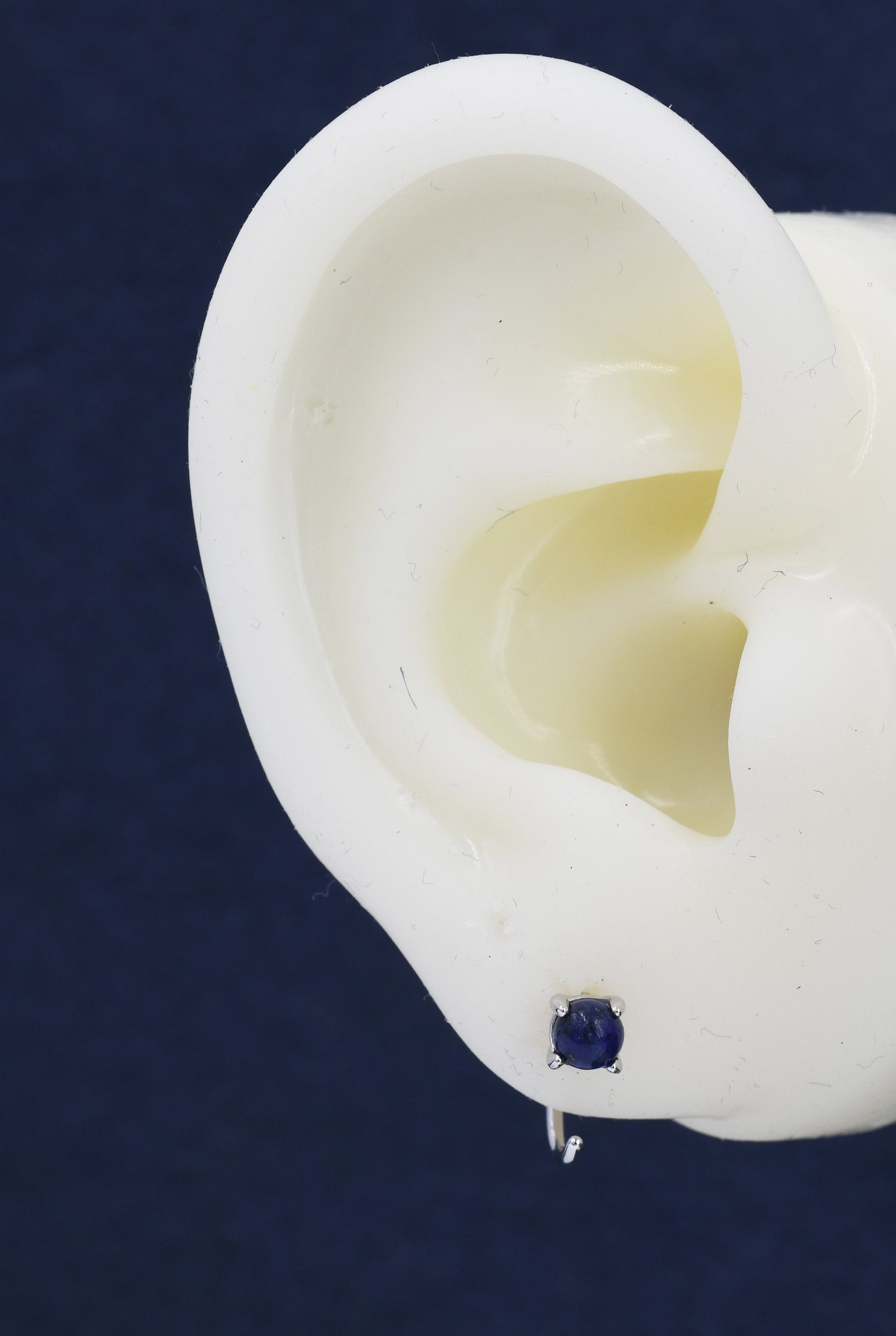 Genuine Lapis Lazuli Huggie Hoop Earrings in Sterling Silver, 4mm Natural Blue Lapis Open Hoops, Pull Through Threaders, Half Hoops, C Shape